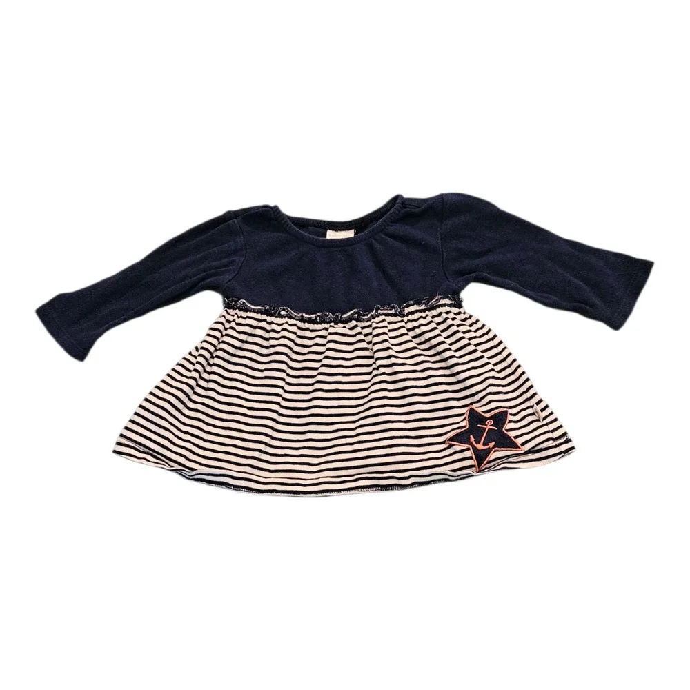 Cuddle Bear Collection Child Size 6M Blue and White Long Sleeve Striped Dress
